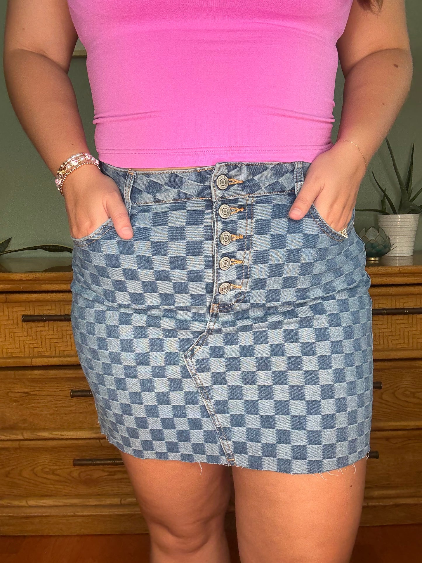 Checkered Demin Skirt