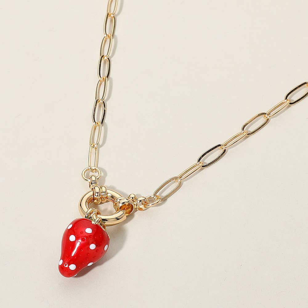 Strawberry Pendant Paperclip Necklace