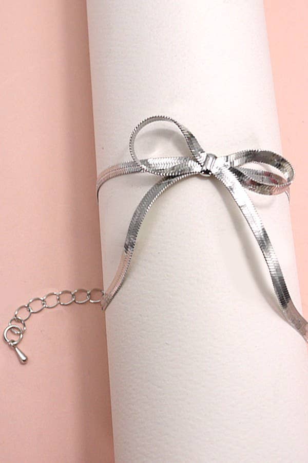 Herringbone Bow Bracelet - Silver