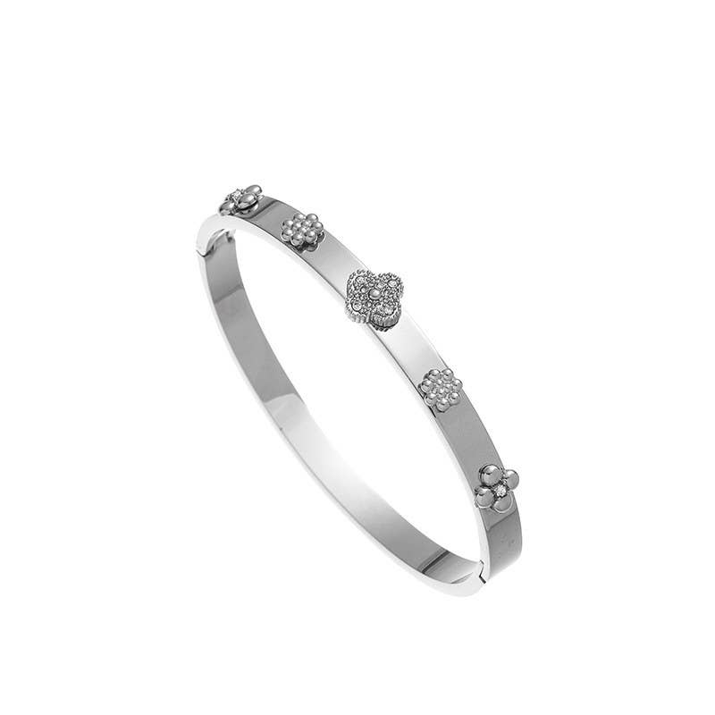 Rhinestone Floral Bangle Bracelet - Gold & Silver