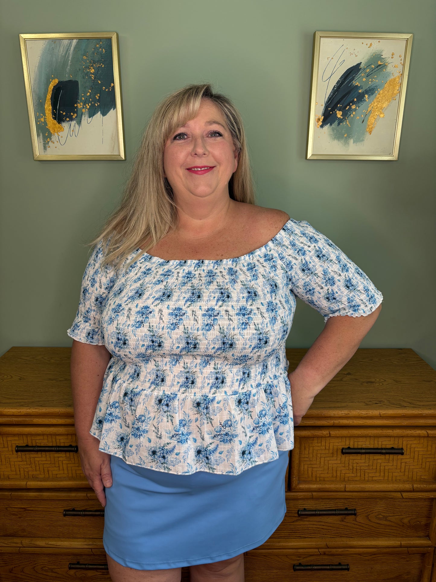 Blue Blossom Smocked Top