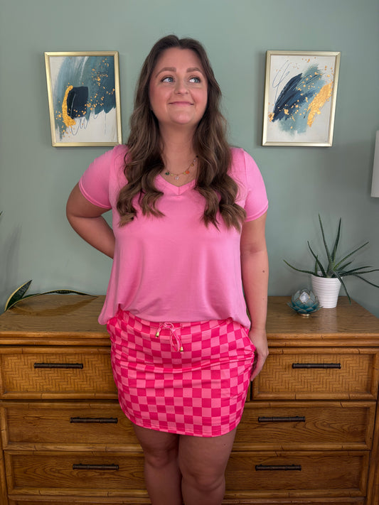 ONE LEFT SIZE S - Everyday Skorts - Pink Checkered