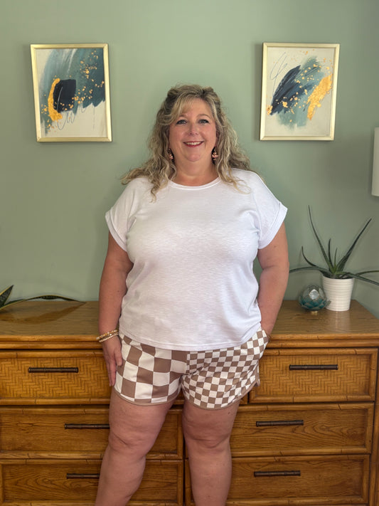 ONE LEFT SIZE M - Everyday Shorts - Taupe Checkered