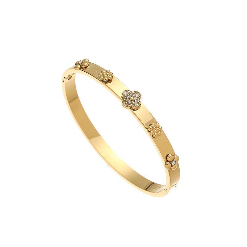 Rhinestone Floral Bangle Bracelet - Gold & Silver
