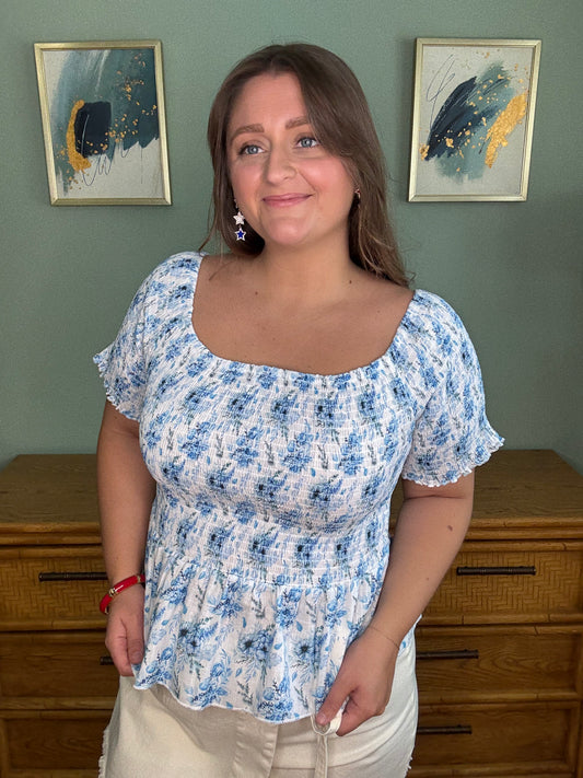 Blue Blossom Smocked Top