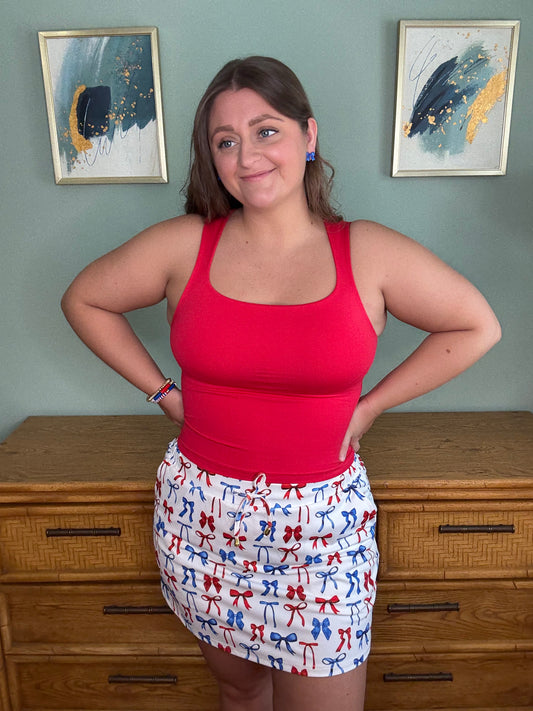 Square Neck Fitted Tank - Red