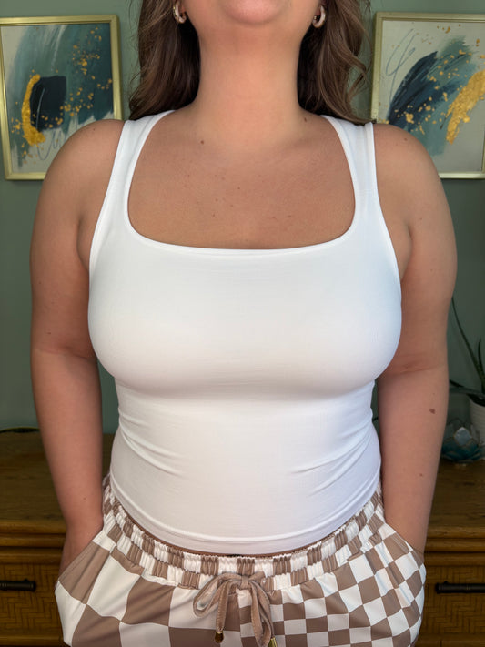 Square Neck Fitted Tanks - White & Black