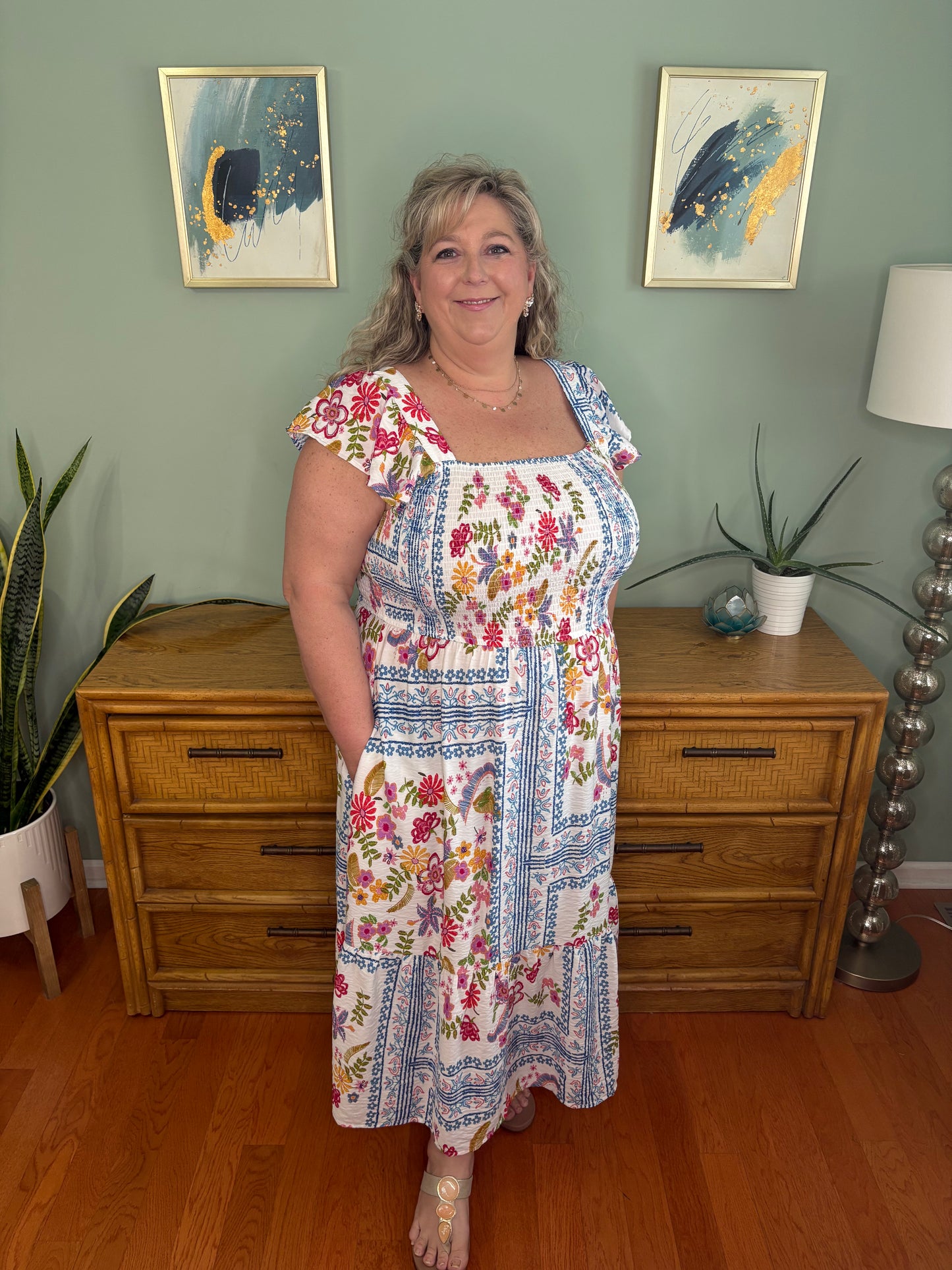 TWO LEFT SIZE 3X - Petal Patchwork Midi Dress
