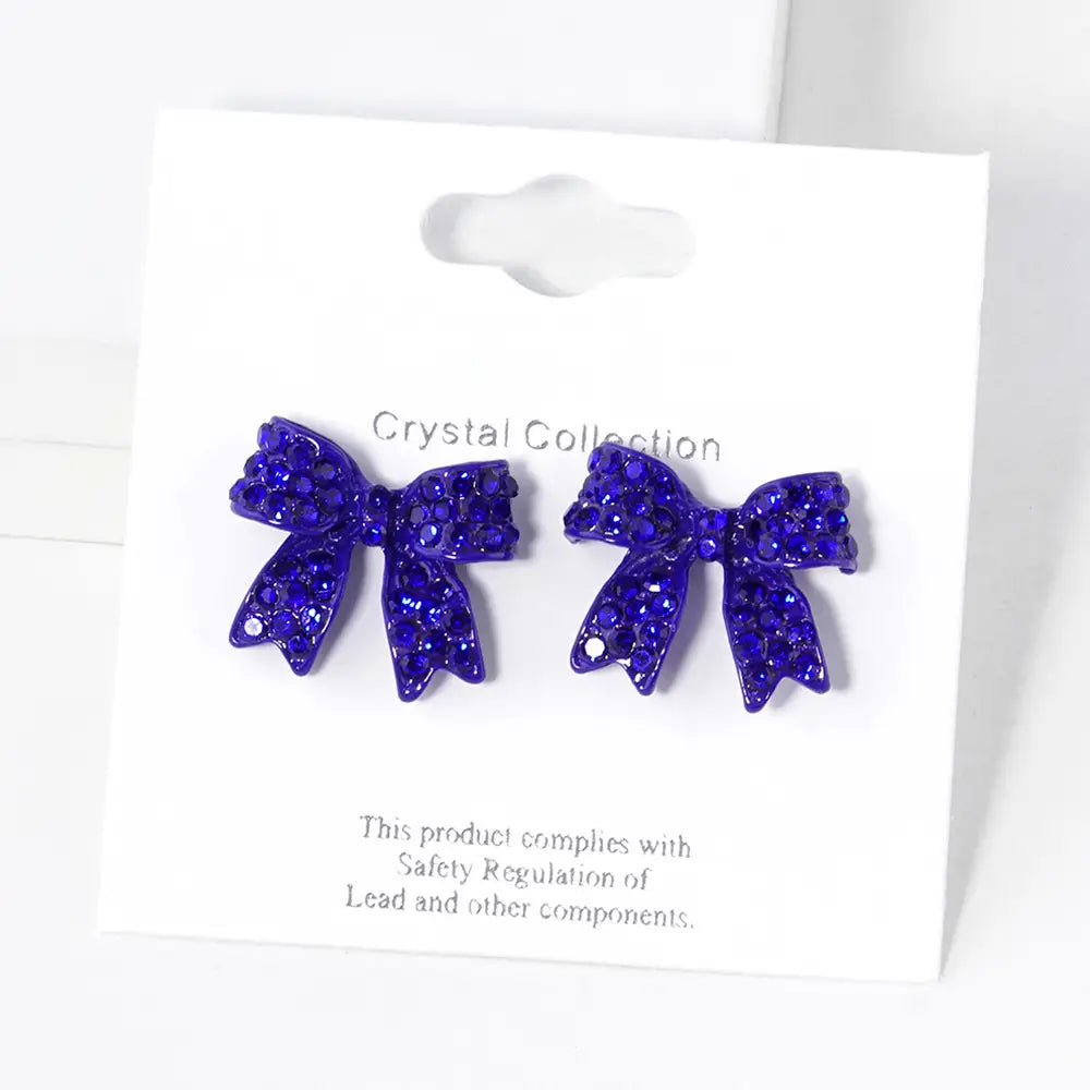Pave Bow Stud Earrings - Blue & Red