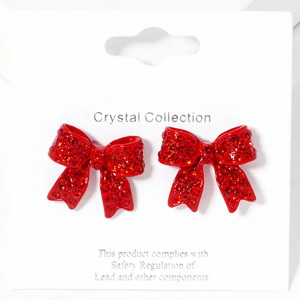 Pave Bow Stud Earrings - Blue & Red