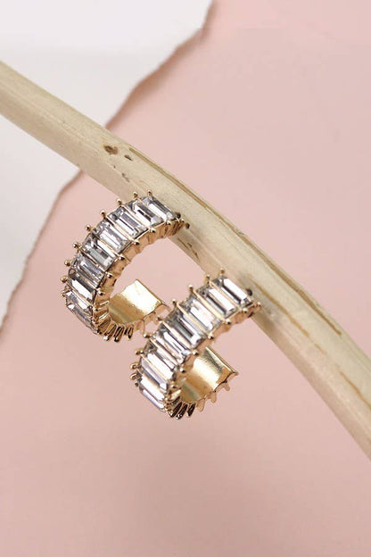 Baguette Rhinestone Hoop Earrings