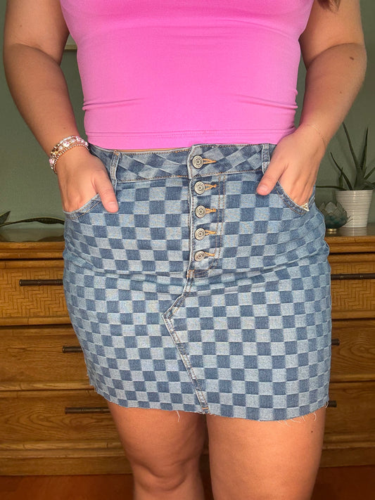 Checkered Demin Skirt