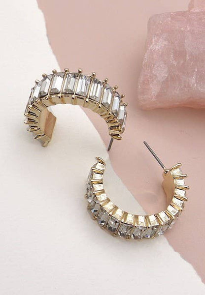 Baguette Rhinestone Hoop Earrings