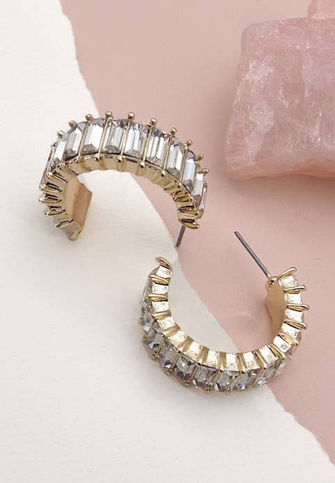 Baguette Rhinestone Hoop Earrings