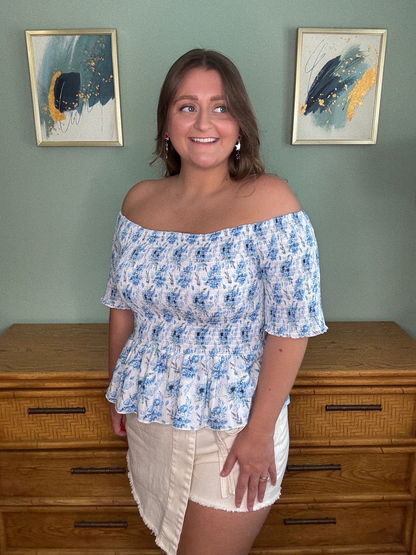 Blue Blossom Smocked Top