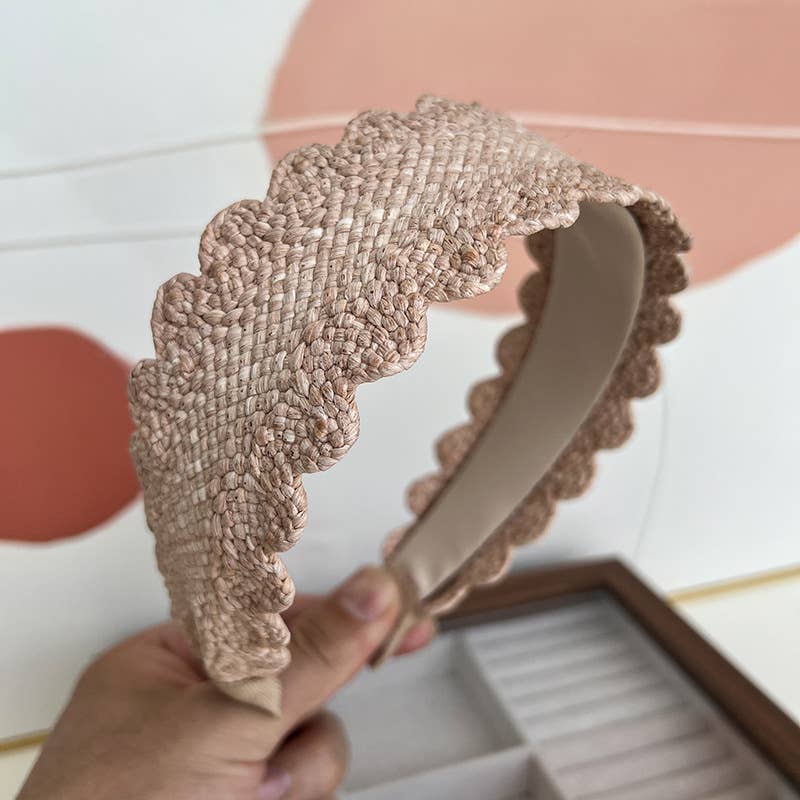 Scalloped Wide Straw Headbands