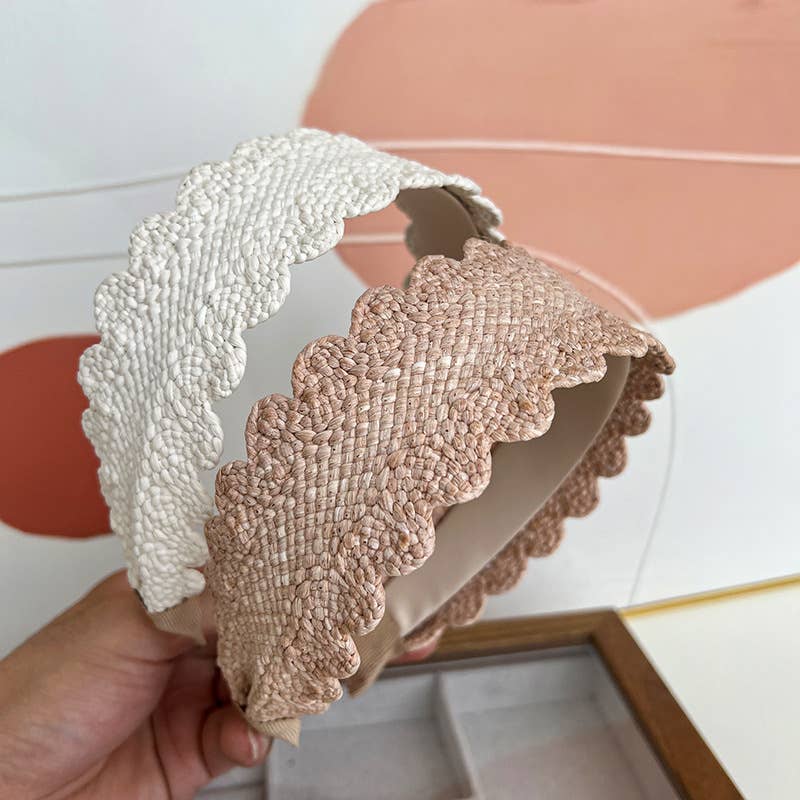 Scalloped Wide Straw Headbands