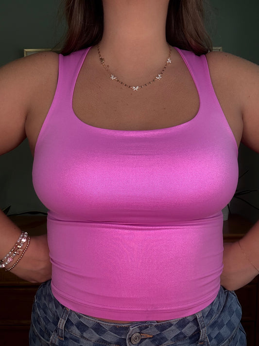 Square Neck Fitted Tank - Bright Mauve