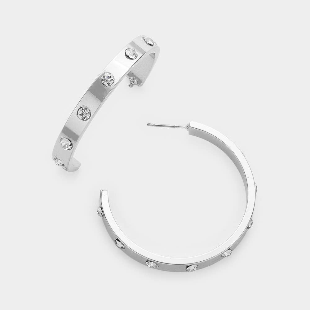 Stone Embellished Hoop Earrings - Gold & Silver