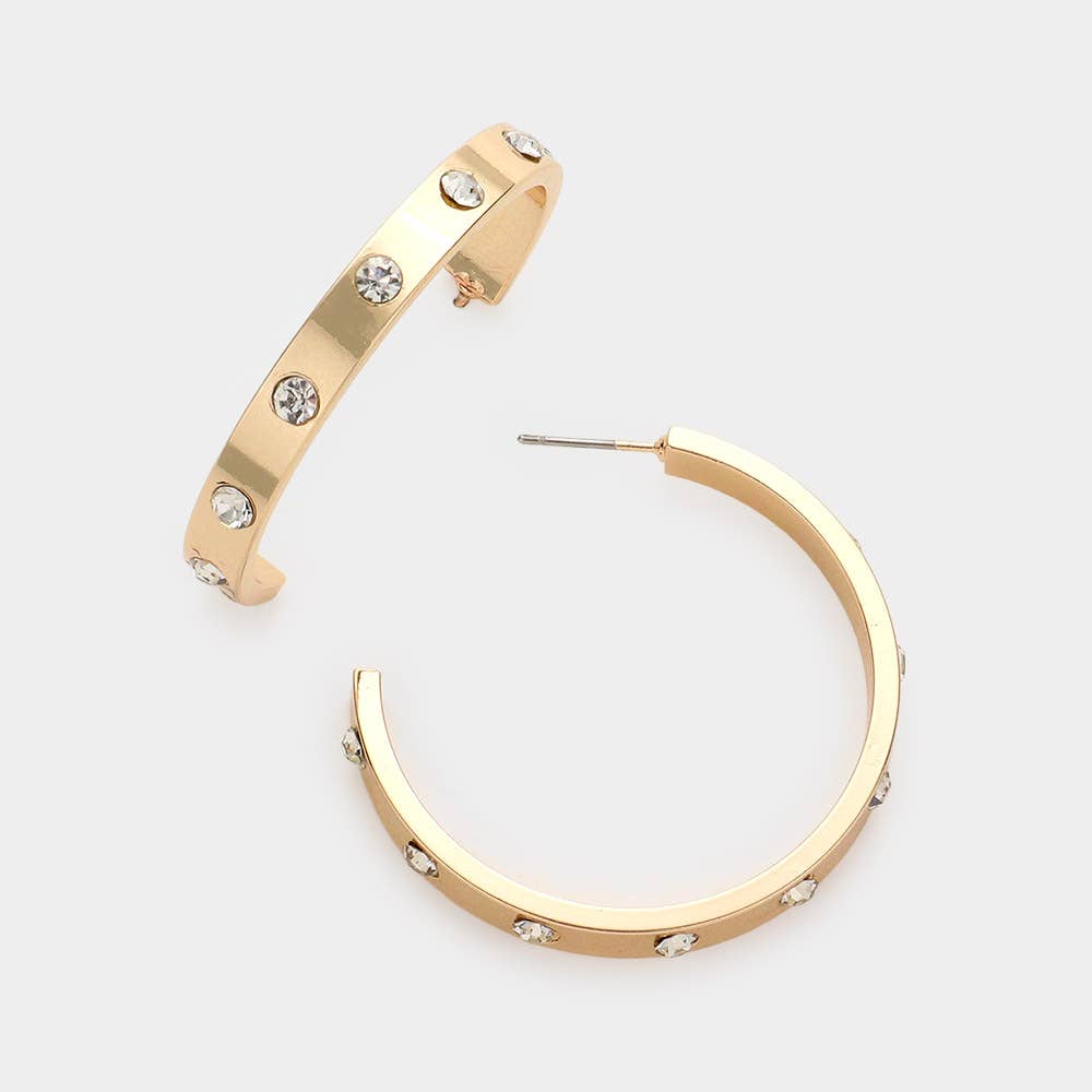 Stone Embellished Hoop Earrings - Gold & Silver