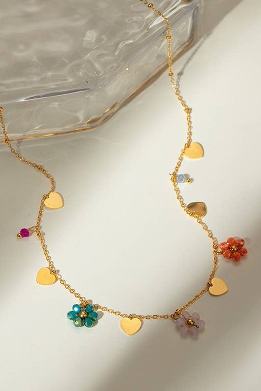 Heart & Flower Charm Necklace