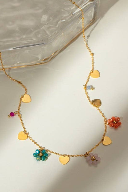 Heart & Flower Charm Necklace