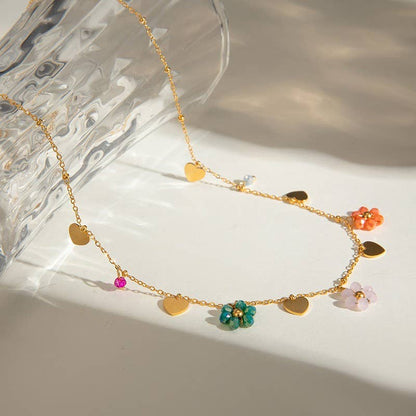 Heart & Flower Charm Necklace