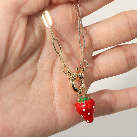 Strawberry Pendant Paperclip Necklace
