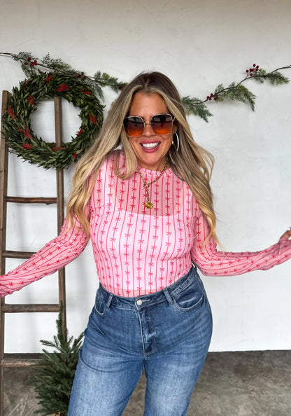 Holiday Ribbon Mesh Tops - White & Pink