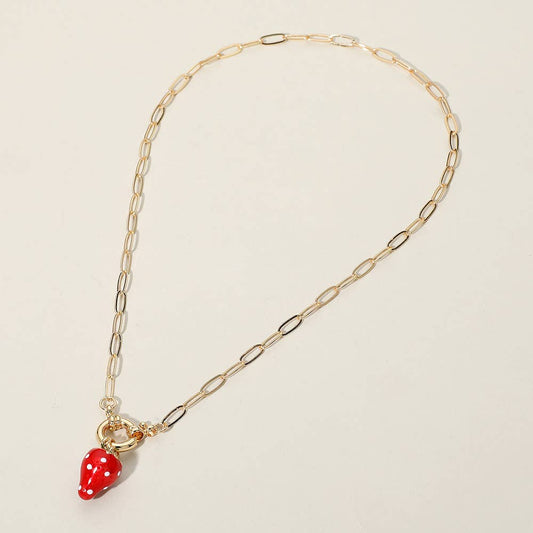 Strawberry Pendant Paperclip Necklace