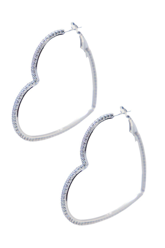 Heart Shaped Hoop Earrings - Silver