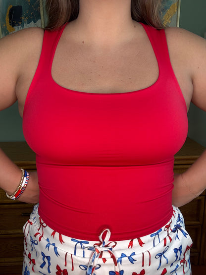 Square Neck Fitted Tank - Red