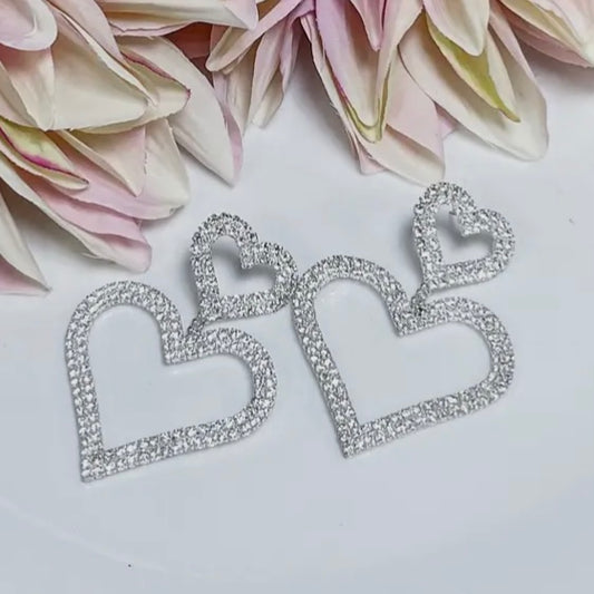 Splash of Love Heart Earrings - Silver