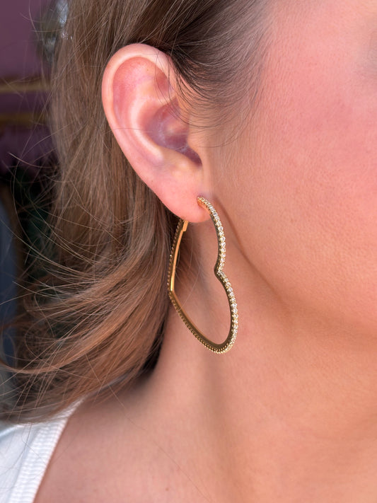 Heart Shaped Hoop Earrings - Gold