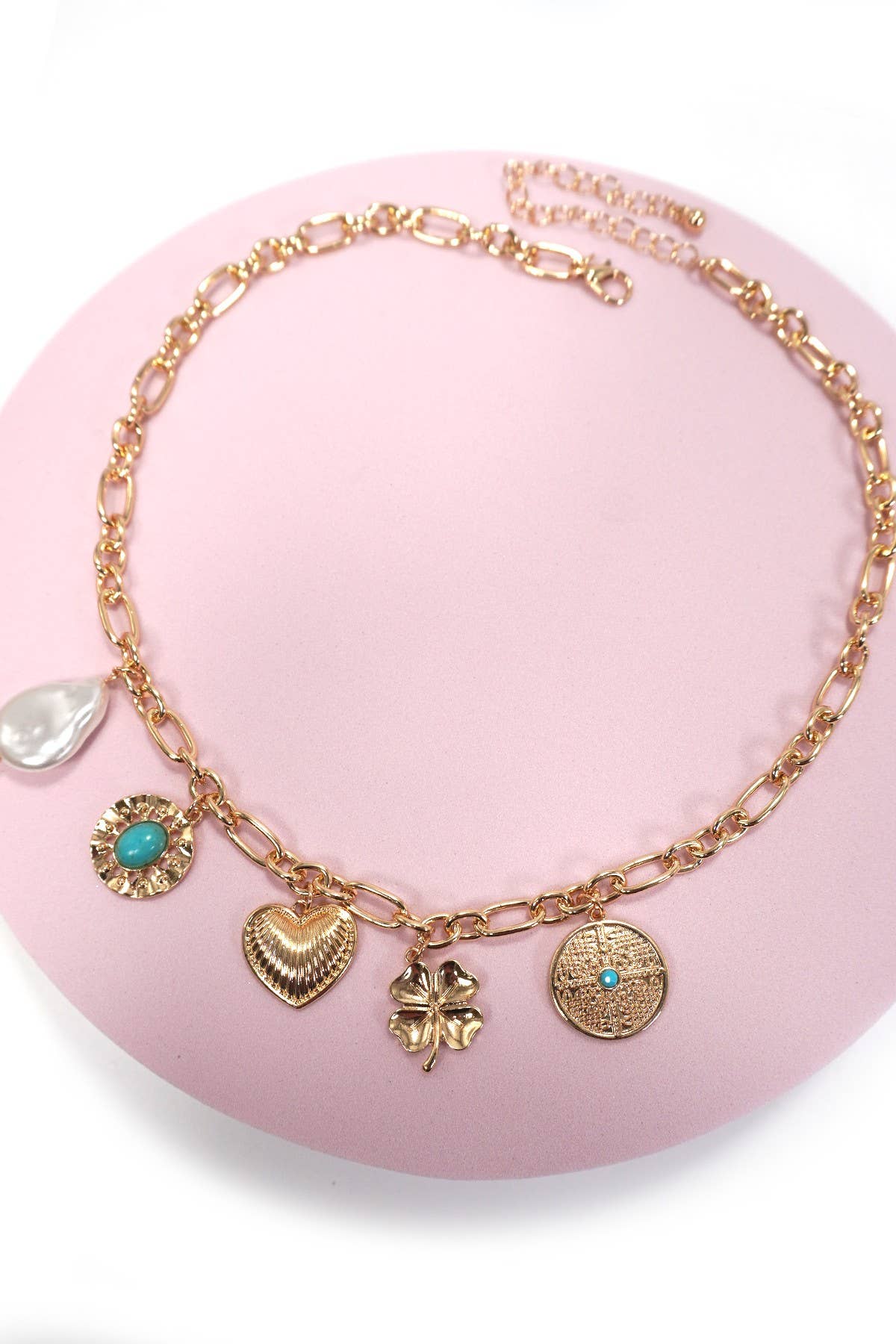Turquoise & Pearl Charm Necklace