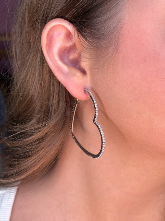 Heart Shaped Hoop Earrings - Silver