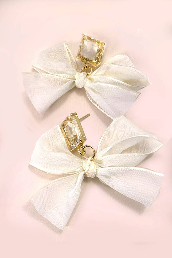 Gemstone Sheer Bow Earrings