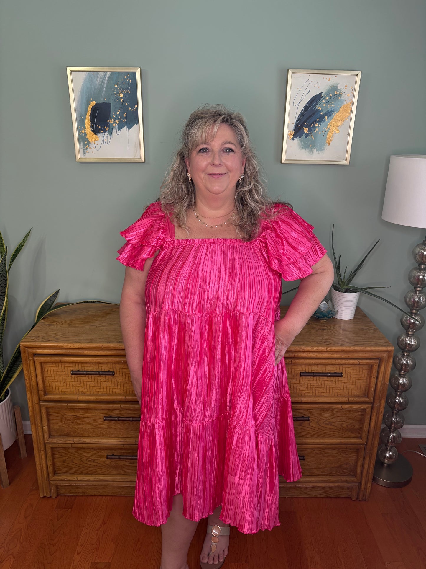 Pleated Pink Glow Dress
