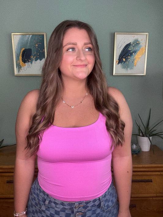 Square Neck Fitted Tank - Bright Mauve