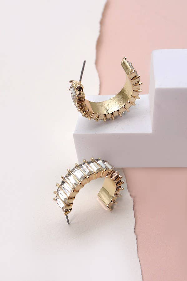 Baguette Rhinestone Hoop Earrings
