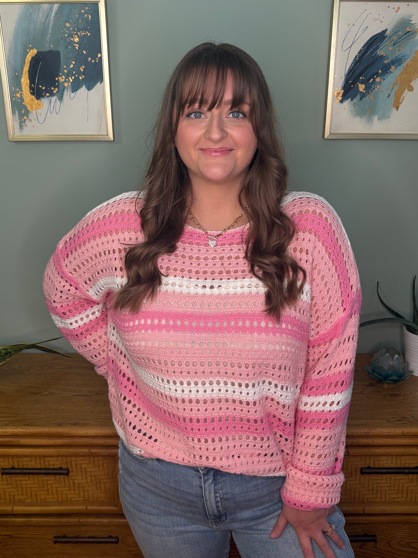 Blushing Stripes Knit Sweater