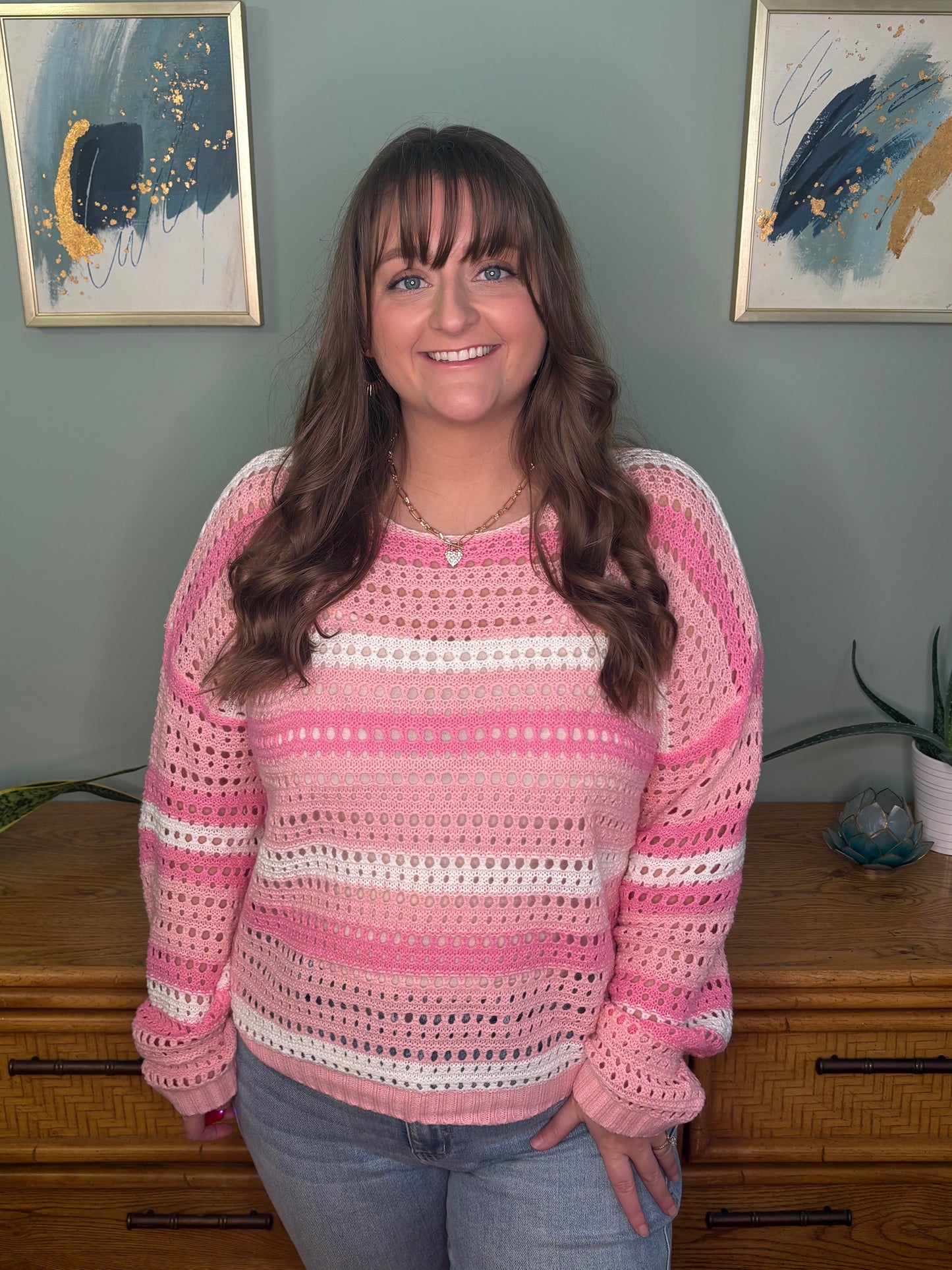 Blushing Stripes Knit Sweater