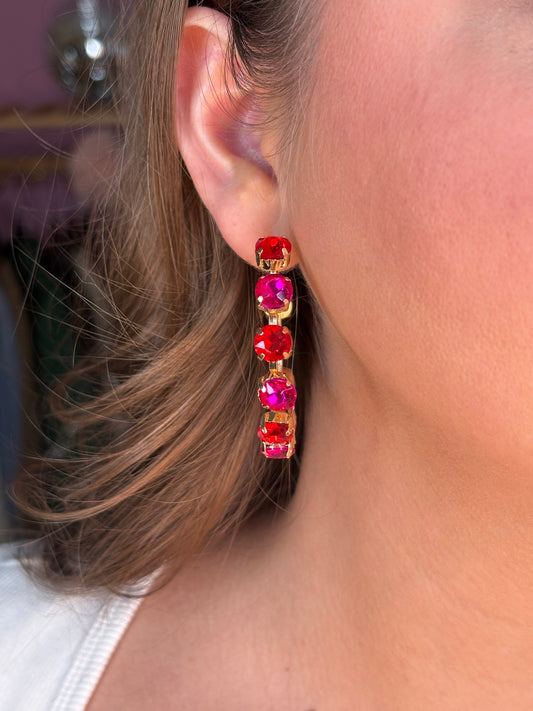 Red & Pink Crystal Hoop Earrings