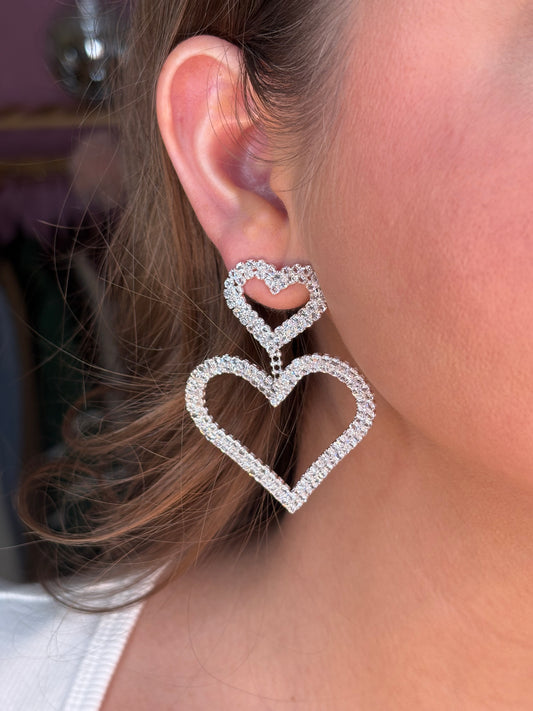 Splash of Love Heart Earrings - Silver