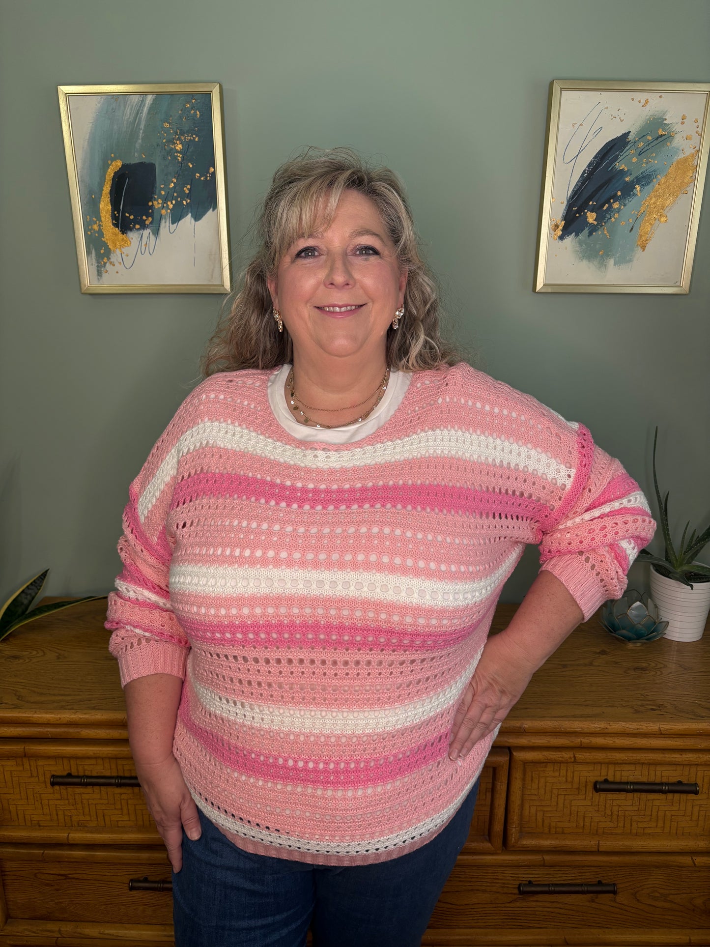 Blushing Stripes Knit Sweater