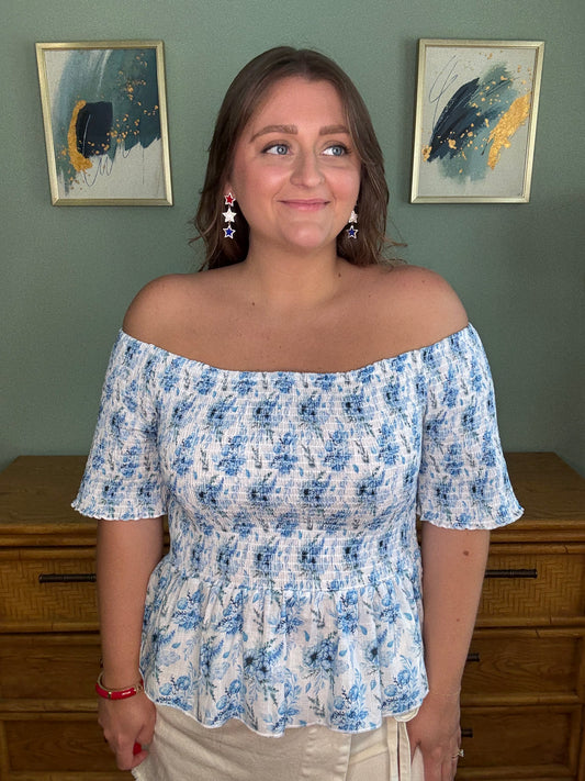 Blue Blossom Smocked Top