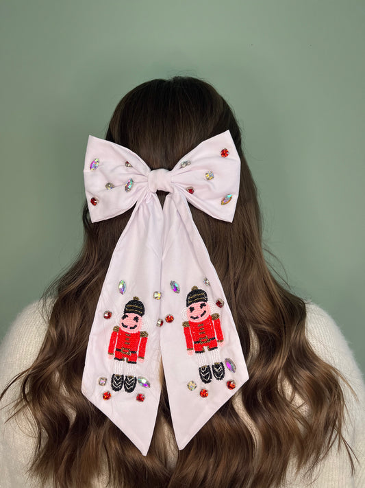 White Nutcracker Hair Bow