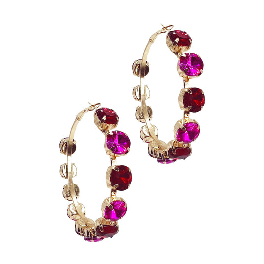 Red & Pink Crystal Hoop Earrings