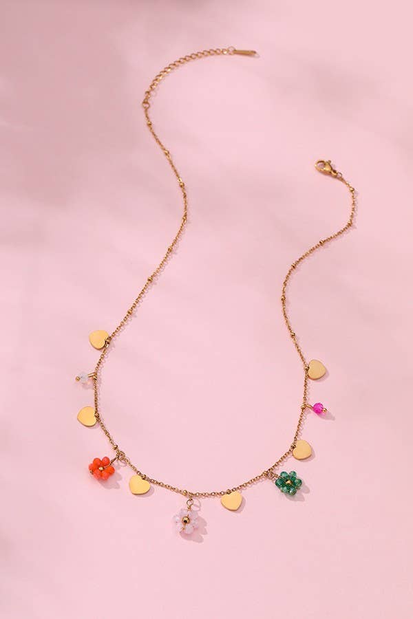 Heart & Flower Charm Necklace