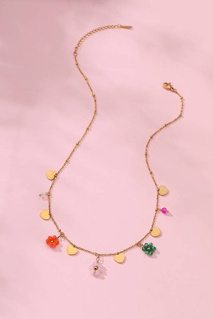 Heart & Flower Charm Necklace